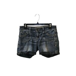 Truce Worn In Cuffed Jean Midi Shorts Size 5 Low Rise Hole By Back Pocket